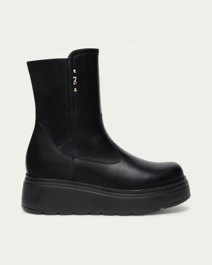 Nero Giardini Black Low Platform Ankle Boot, side profile