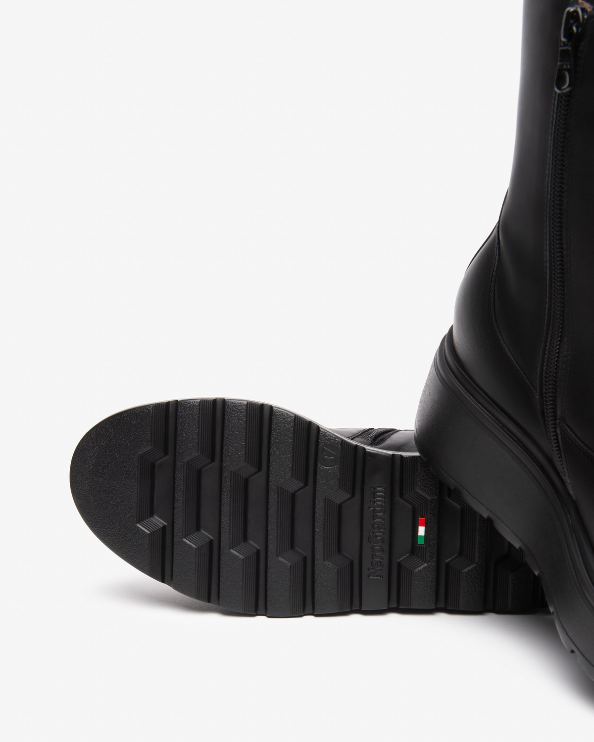 Nero Giardini Black Low Platform Ankle Boot, outsole with Italian flag mark