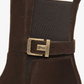 Nero Giardini Brown Suede Block Heel Ankle Boot, buckle strap on the elastic side panel