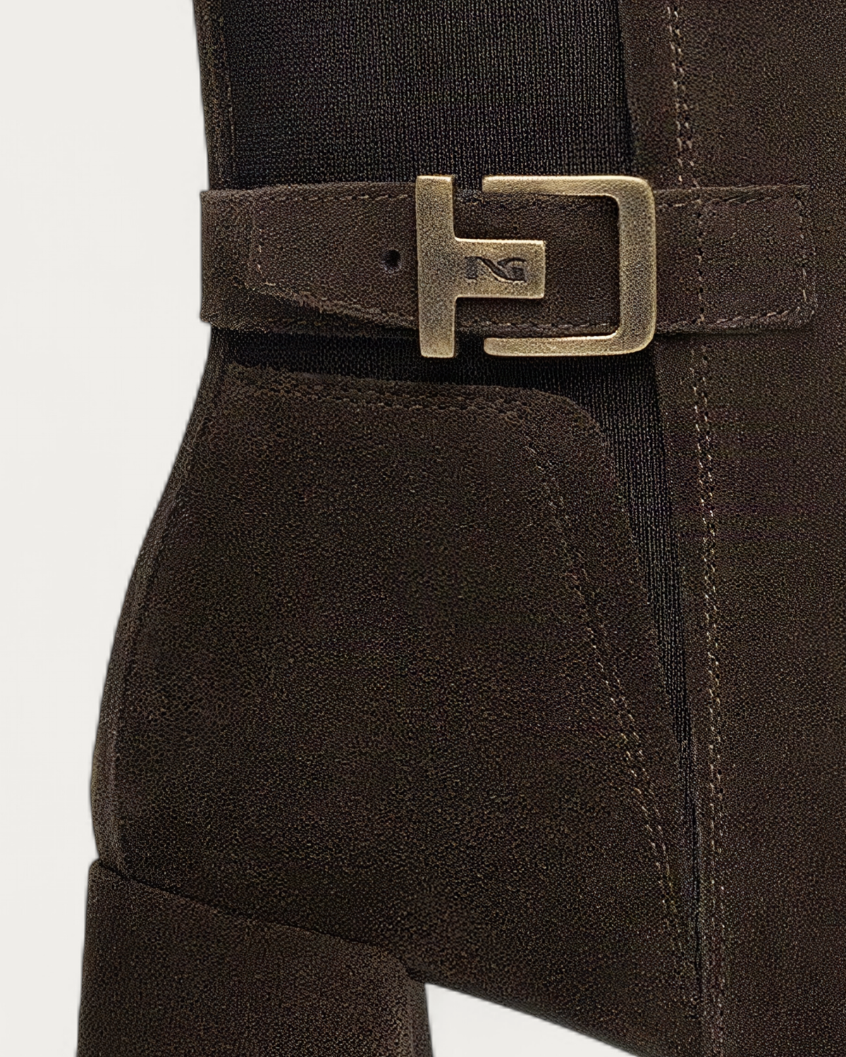 Nero Giardini Brown Suede Block Heel Ankle Boot, heel and sole detail