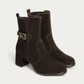Nero Giardini Brown Suede Block Heel Ankle Boot, pair three-quarter view