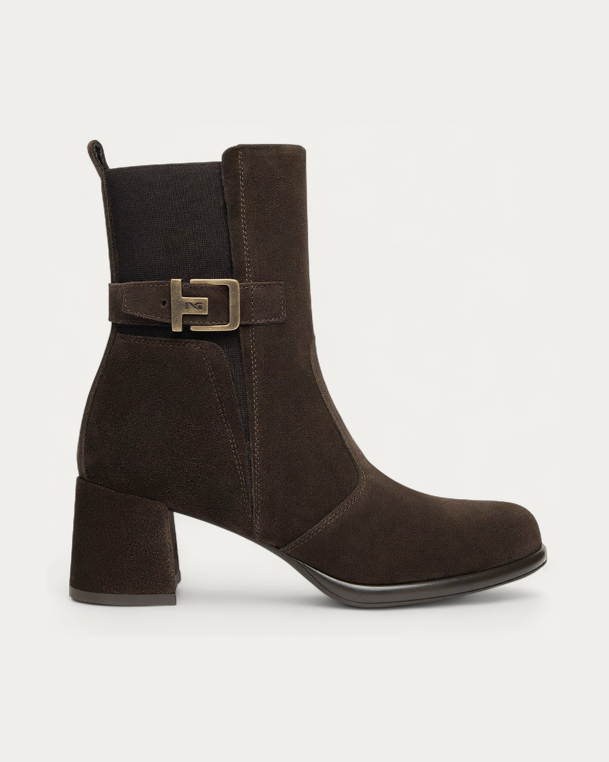 Nero Giardini Brown Suede Block Heel Ankle Boot, side profile