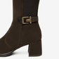 Nero Giardini Brown Suede Knee High Block Heel Boot, buckle strap and shaft close-up