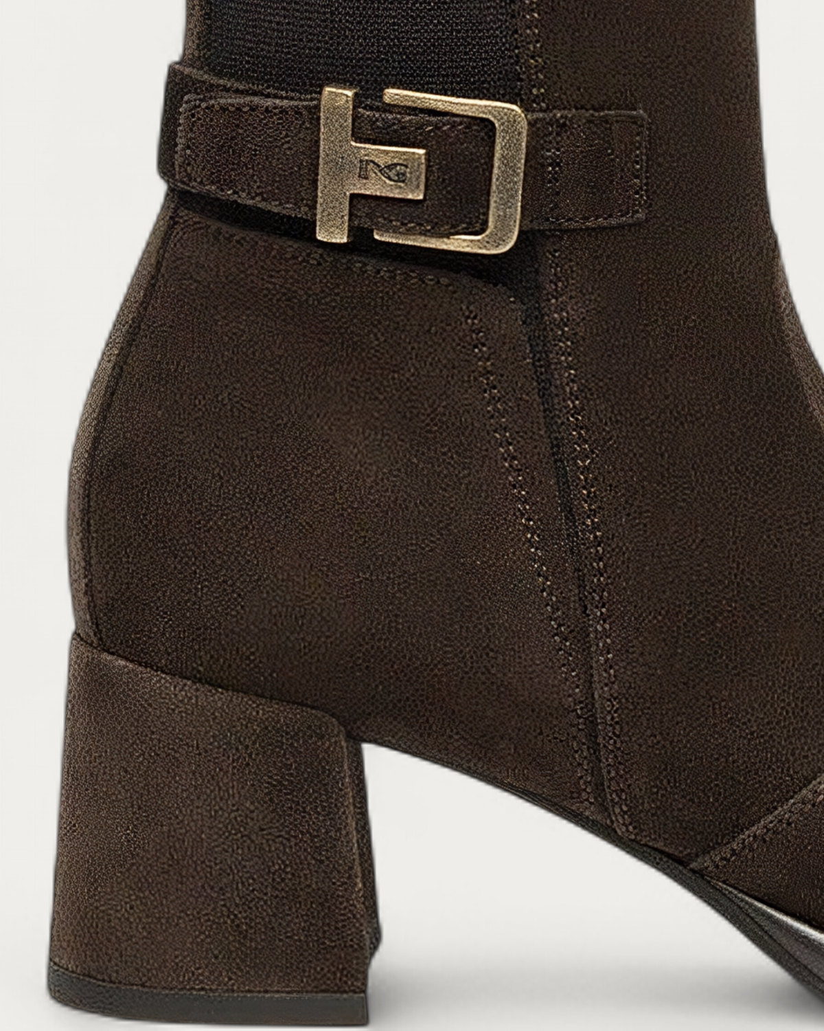 Nero Giardini Brown Suede Knee High Block Heel Boot, heel and sole detail
