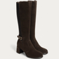 Nero Giardini Brown Suede Knee High Block Heel Boot, pair three-quarter view