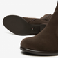Nero Giardini Brown Suede Knee High Block Heel Boot, outsole with Italian flag mark