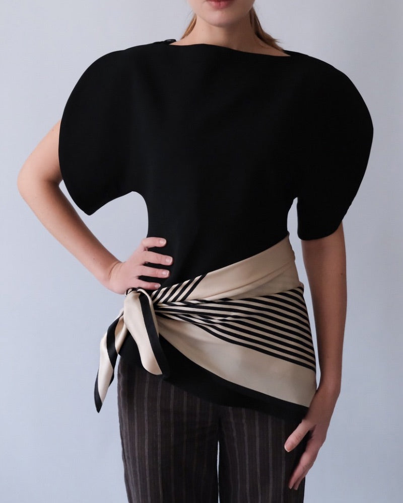 No.1 in Sand scarf by Lescarf tied at the waist
