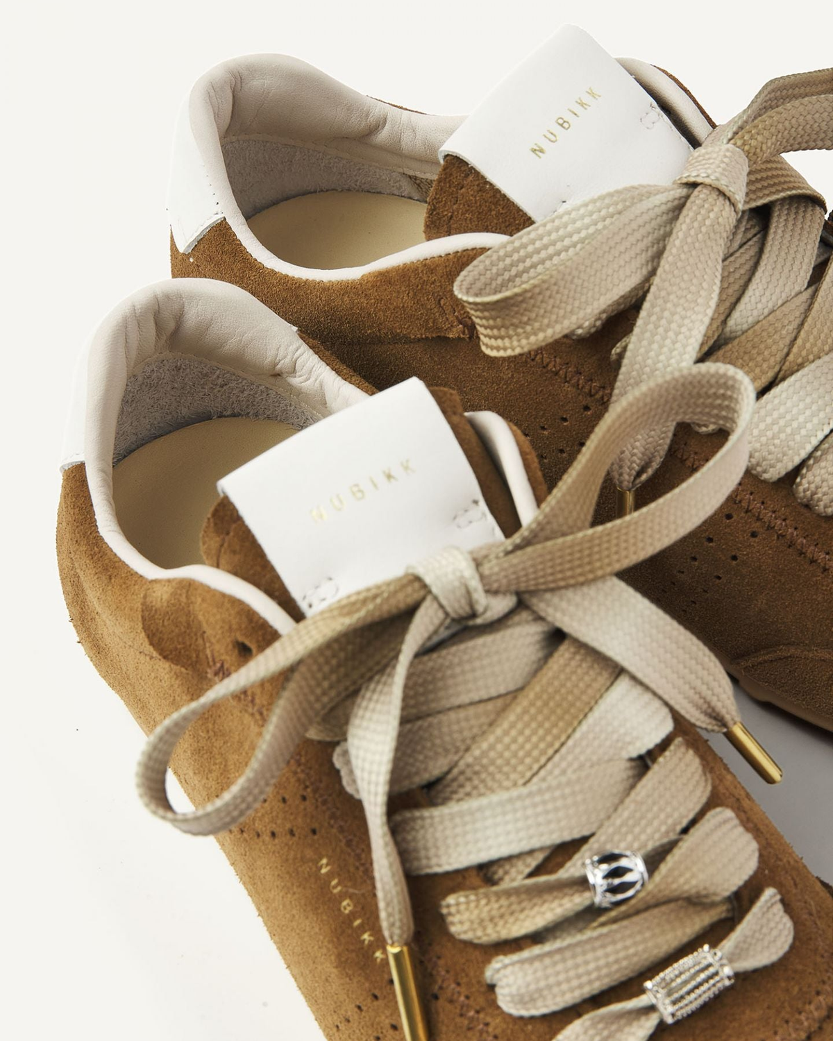 NUBIKK Billy Lou Cognac Suede Sneaker with Dip-Dye Laces, close-up detail