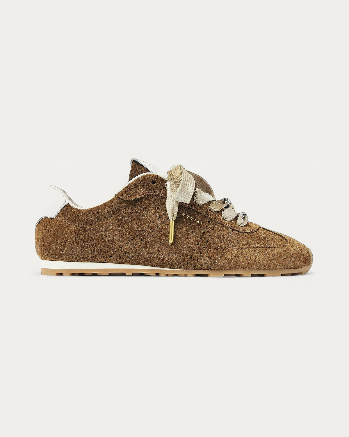 NUBIKK Billy Lou Cognac Suede Sneaker with Dip-Dye Laces, side profile