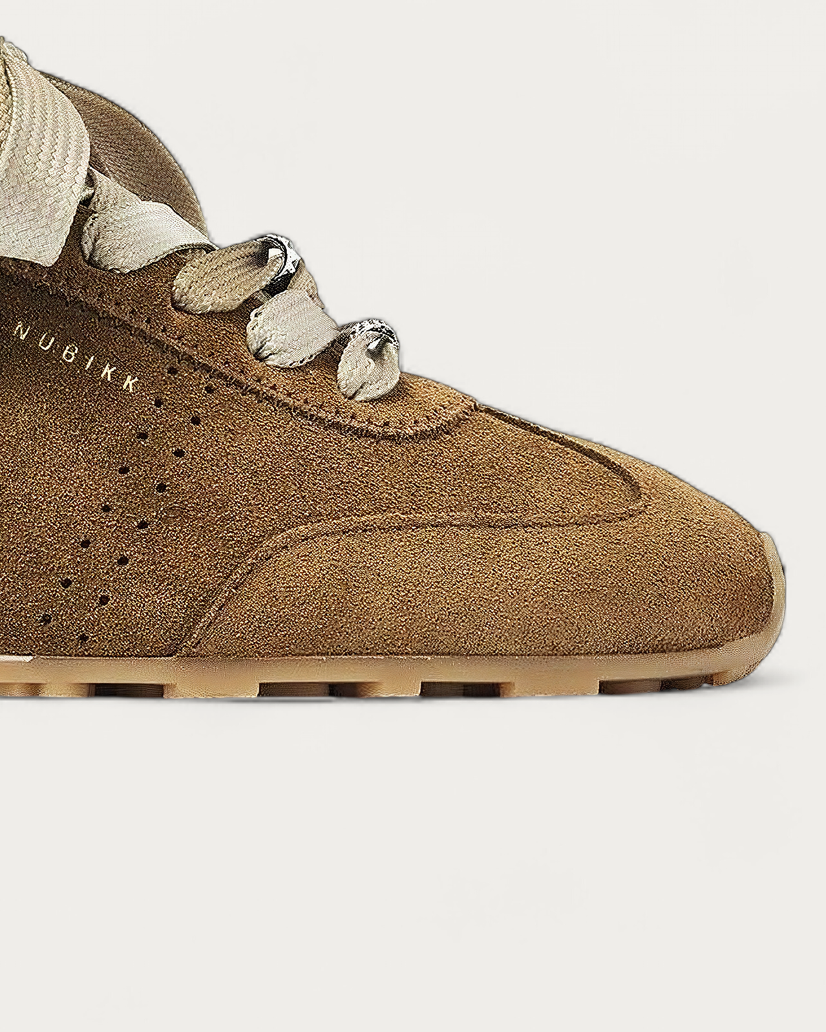 NUBIKK Billy Lou Cognac Suede Sneaker with Dip-Dye Laces, toe detail