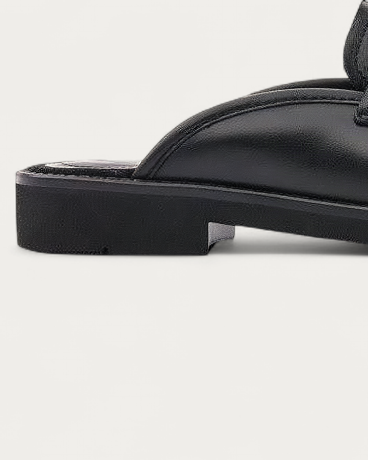 NUBIKK Jones Black Leather Ruffle Mule Loafer, heel detail