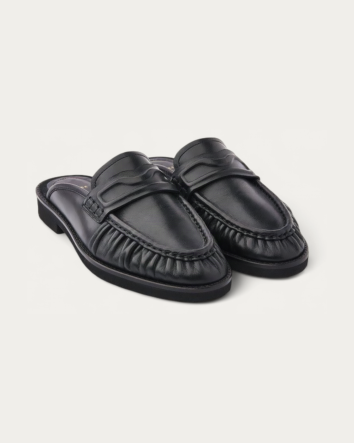NUBIKK Jones Black Leather Ruffle Mule Loafer, pair view