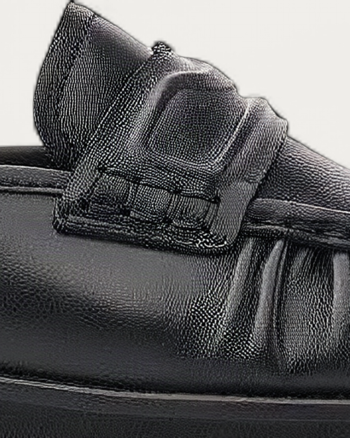 NUBIKK Jones Black Leather Ruffle Mule Loafer, upper detail