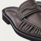 NUBIKK Jones Dark Brown Leather Ruffle Mule Loafer, heel detail