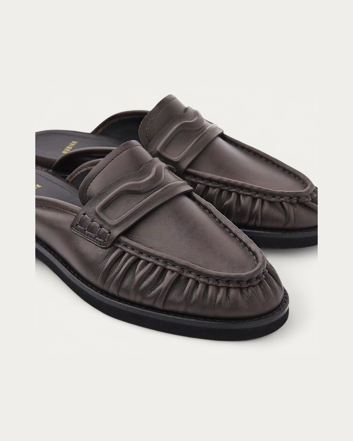 NUBIKK Jones Dark Brown Leather Ruffle Mule Loafer, pair view