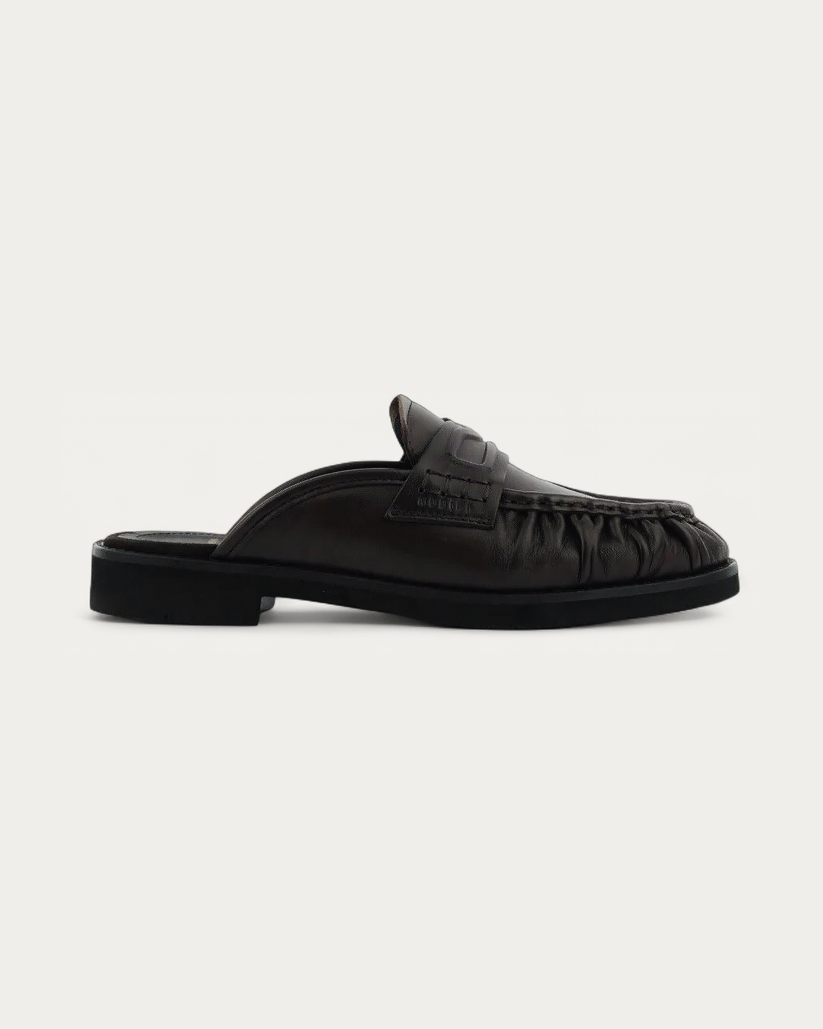 NUBIKK Jones Dark Brown Leather Ruffle Mule Loafer, side profile