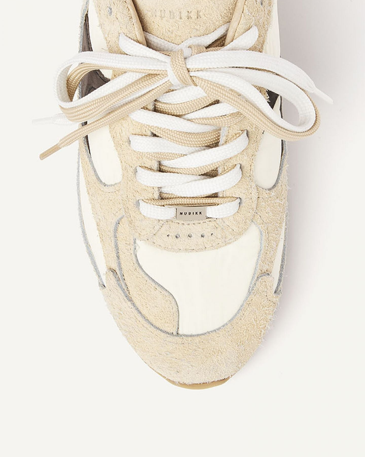 NUBIKK Riley Morgan Beige Hairy Suede Sneaker, close-up detail