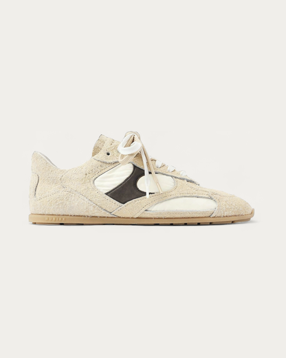 NUBIKK Riley Morgan Beige Hairy Suede Sneaker, side profile