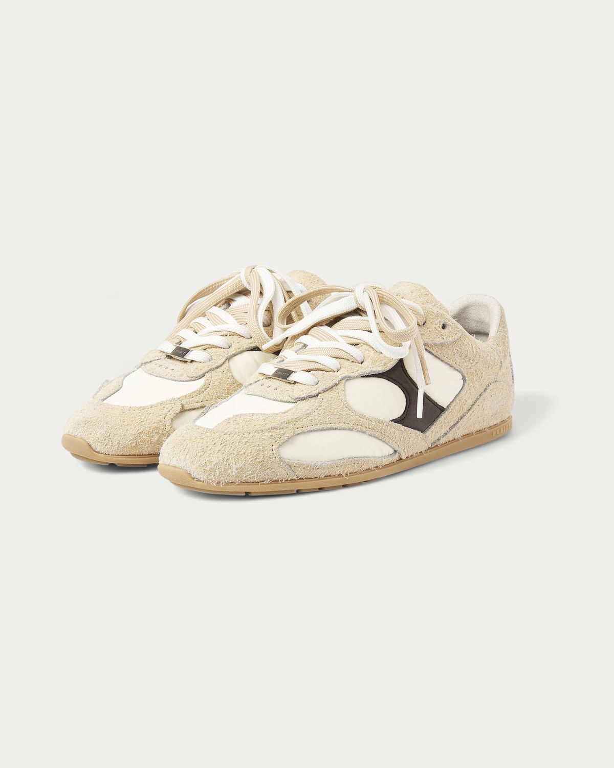 NUBIKK Riley Morgan Beige Hairy Suede Sneaker, three-quarter view