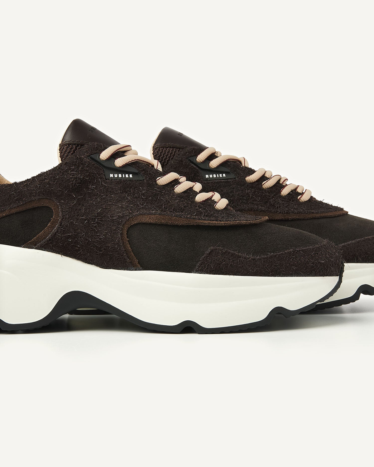 NUBIKK Ross Zay Dark Brown Suede Sneaker, close-up detail