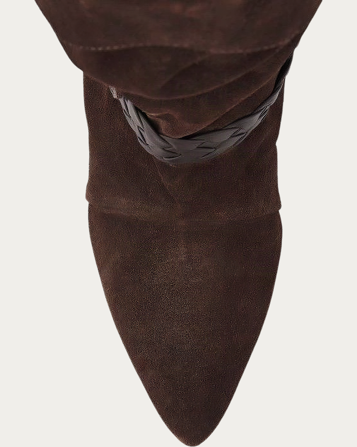 NUBIKK Sally Lynn Dark Brown Suede Ruffle Ankle Boot, close-up detail