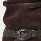 NUBIKK Sally Lynn Dark Brown Suede Ruffle Ankle Boot, heel detail