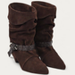 NUBIKK Sally Lynn Dark Brown Suede Ruffle Ankle Boot, pair view