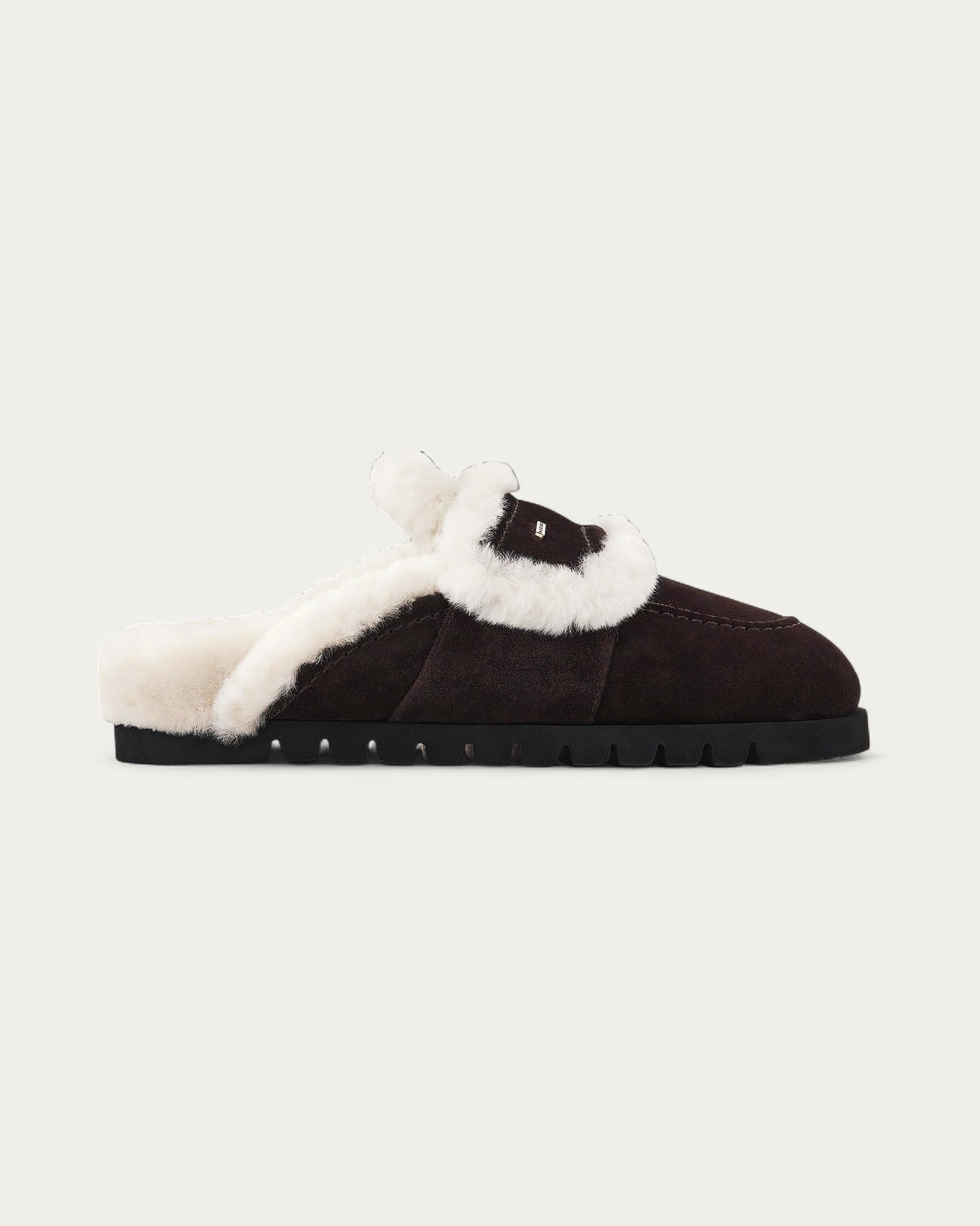 NUBIKK Teddy Espresso Suede Shearling Clog, side profile