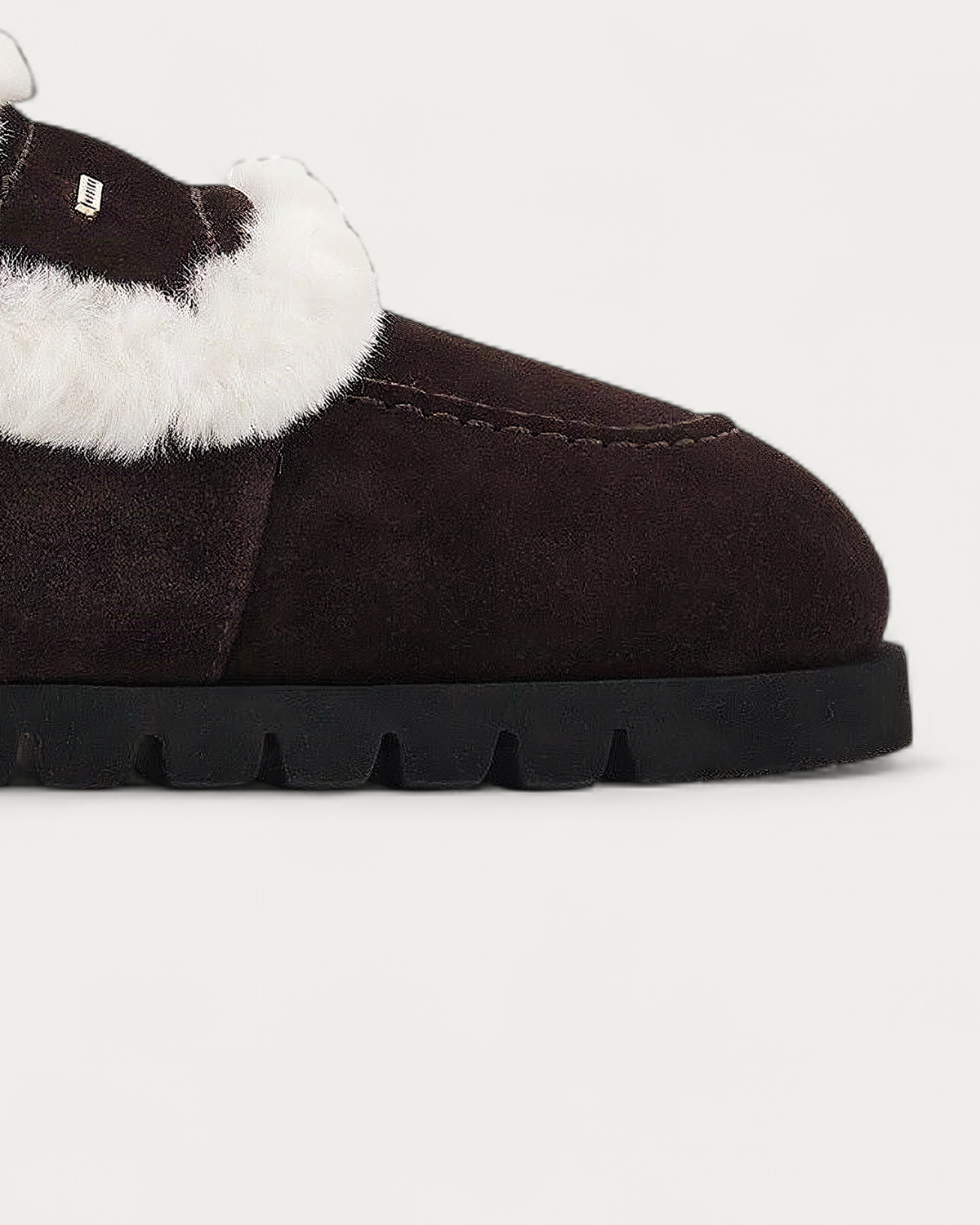 NUBIKK Teddy Espresso Suede Shearling Clog, toe detail