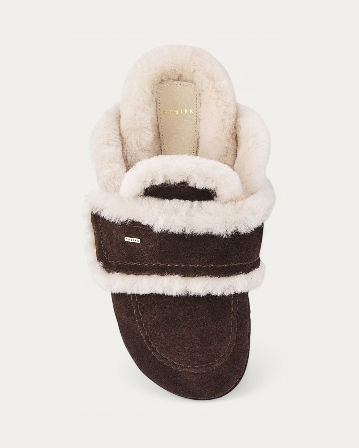 NUBIKK Teddy Espresso Suede Shearling Clog, top view