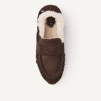 NUBIKK Riley Mio Fur dark brown suede loafer, top view with shearling lining