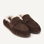 Pair of NUBIKK Riley Mio Fur dark brown suede loafers, three-quarter view