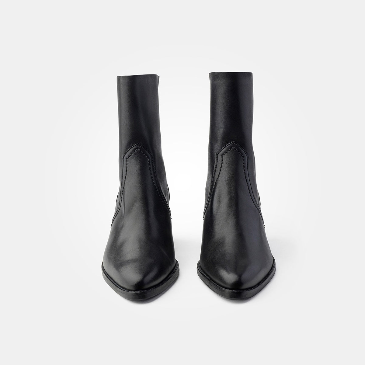 Paul Green Black Leather Heel Ankle Boot, front view of the pair