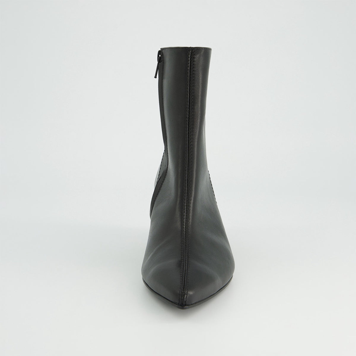 Paul Green Black Leather Kitten Heel Ankle Boot, front view with the side zip