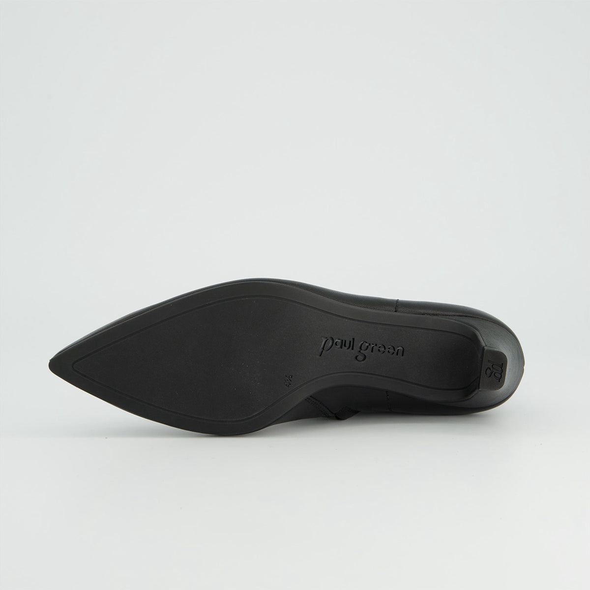 Paul Green Black Leather Kitten Heel Ankle Boot, view of the sole and heel