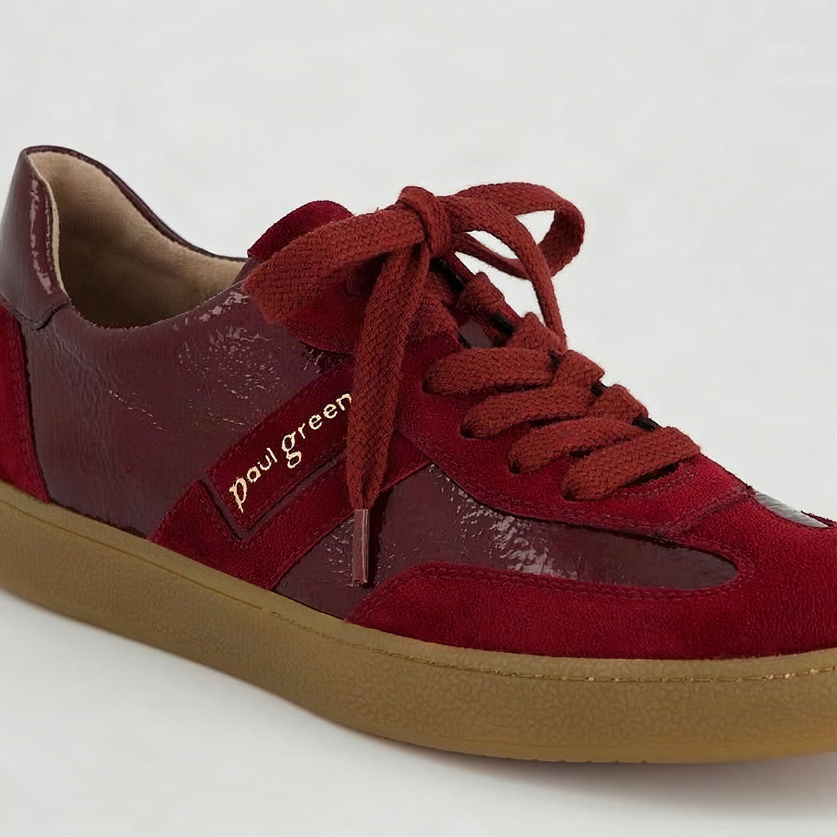 Paul Green Gum Sole Sneaker In Bordeaux, three-quarter close-up