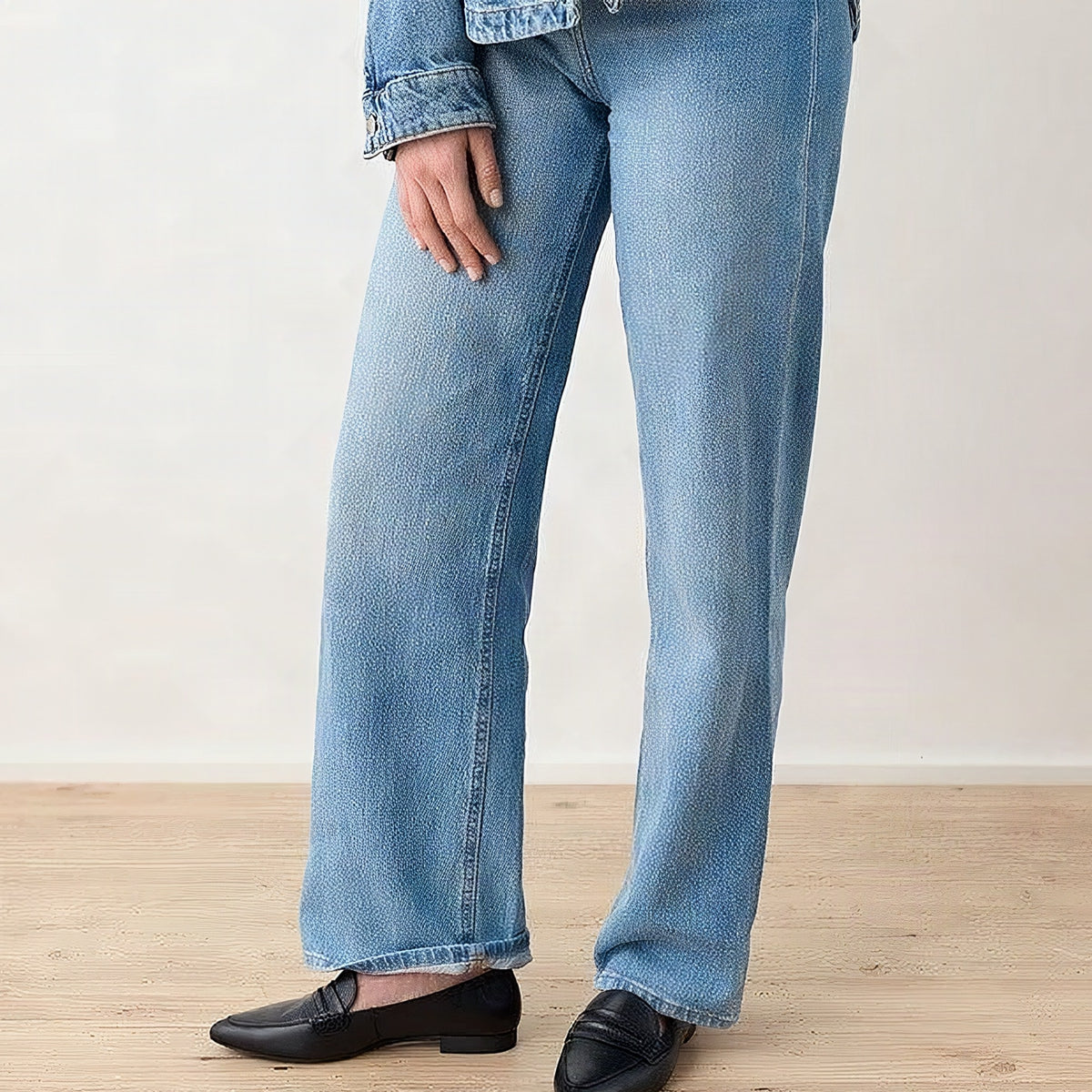Paul Green Navy Leather Ballerina Flat, worn with jeans