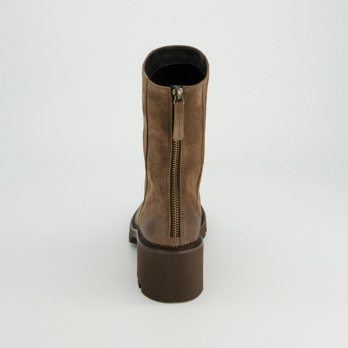 Paul Green Slouch Suede Boot With Lug Sole, back view with the zip