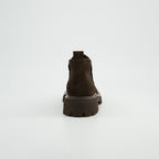 Paul Green Mocca Suede Loafer Boot, back view with the pull tab