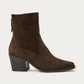 Paul Green Mocca Brown Suede Heel Boot in side profile on a warm off-white background