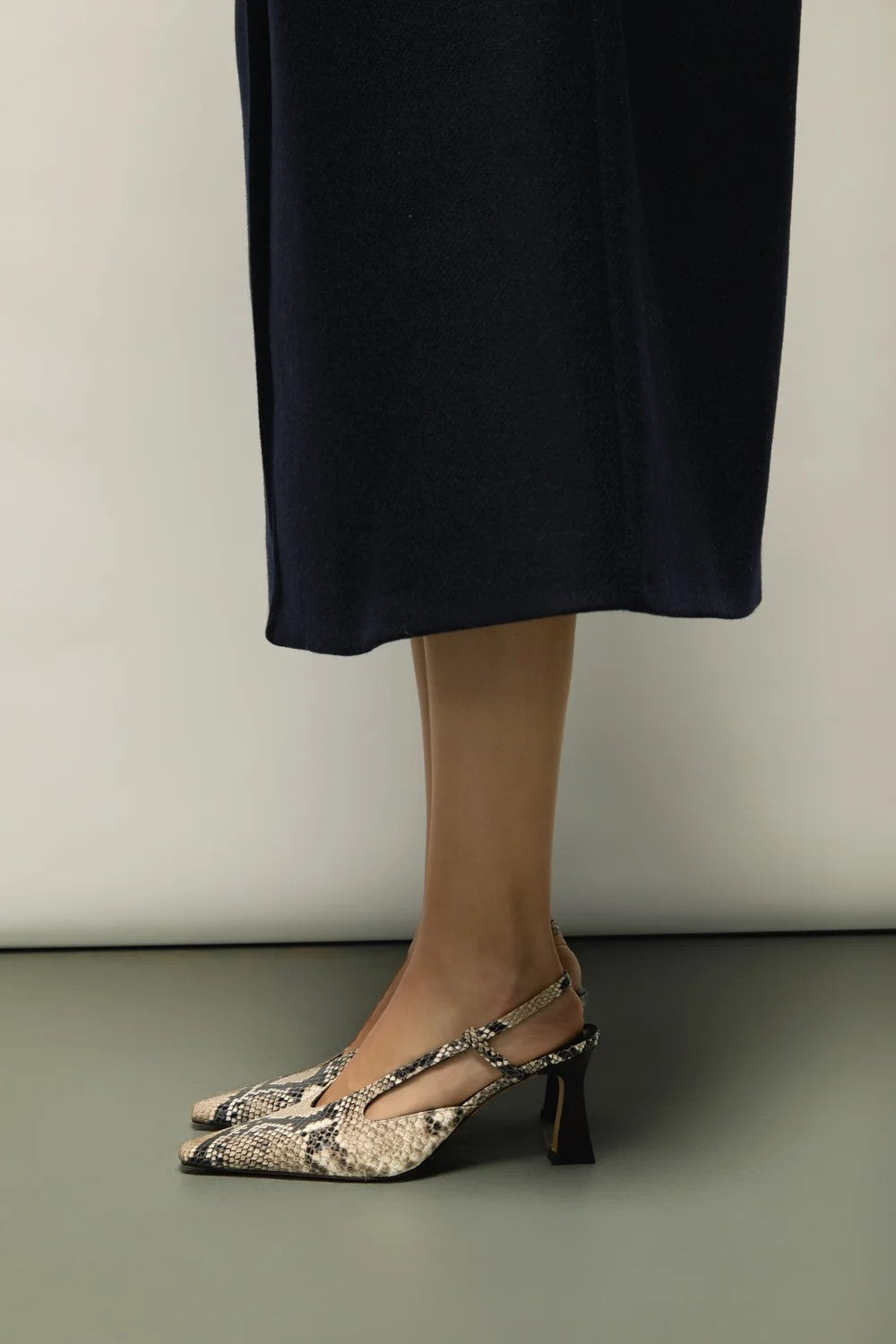 Snake Print Leather Sling Back