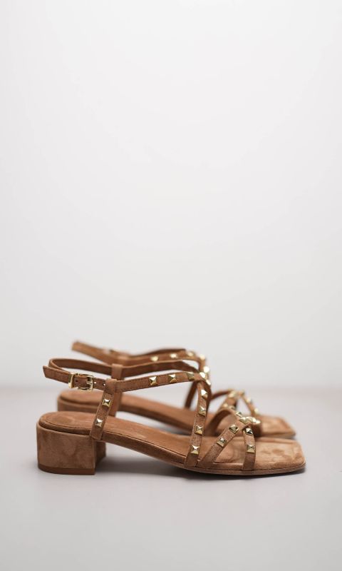 Suede Block Heel Sandal With Studs
