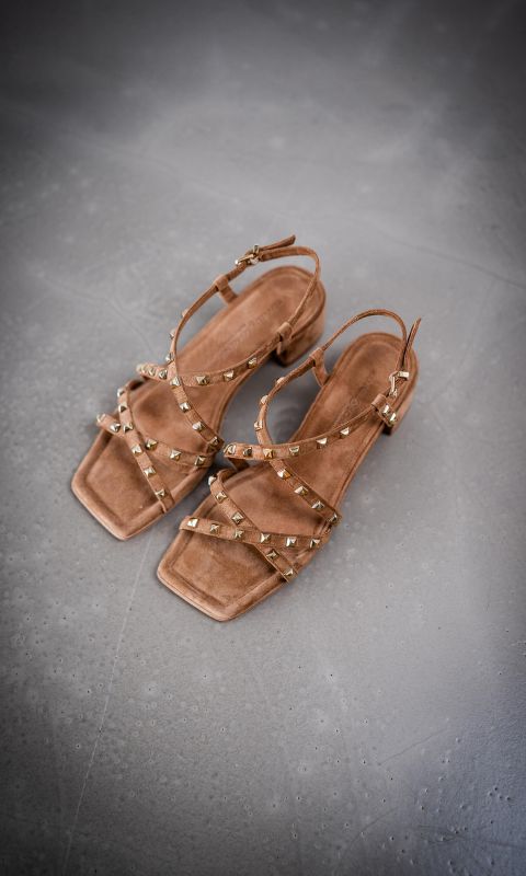 Suede Block Heel Sandal With Studs