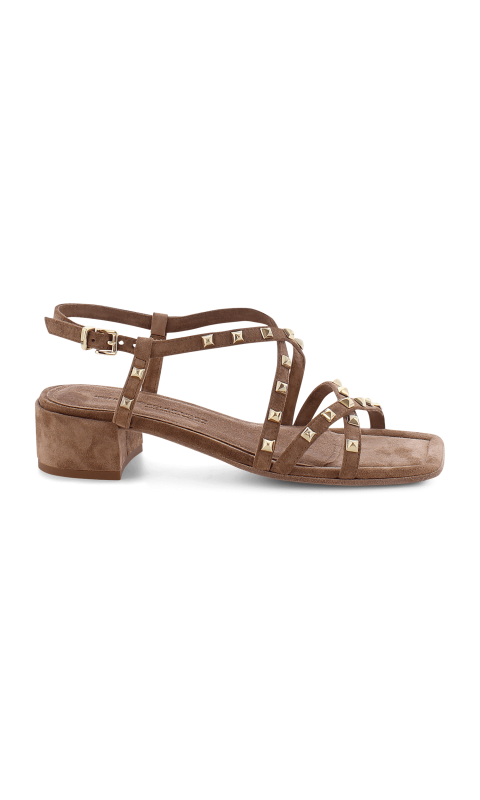 Suede Block Heel Sandal With Studs