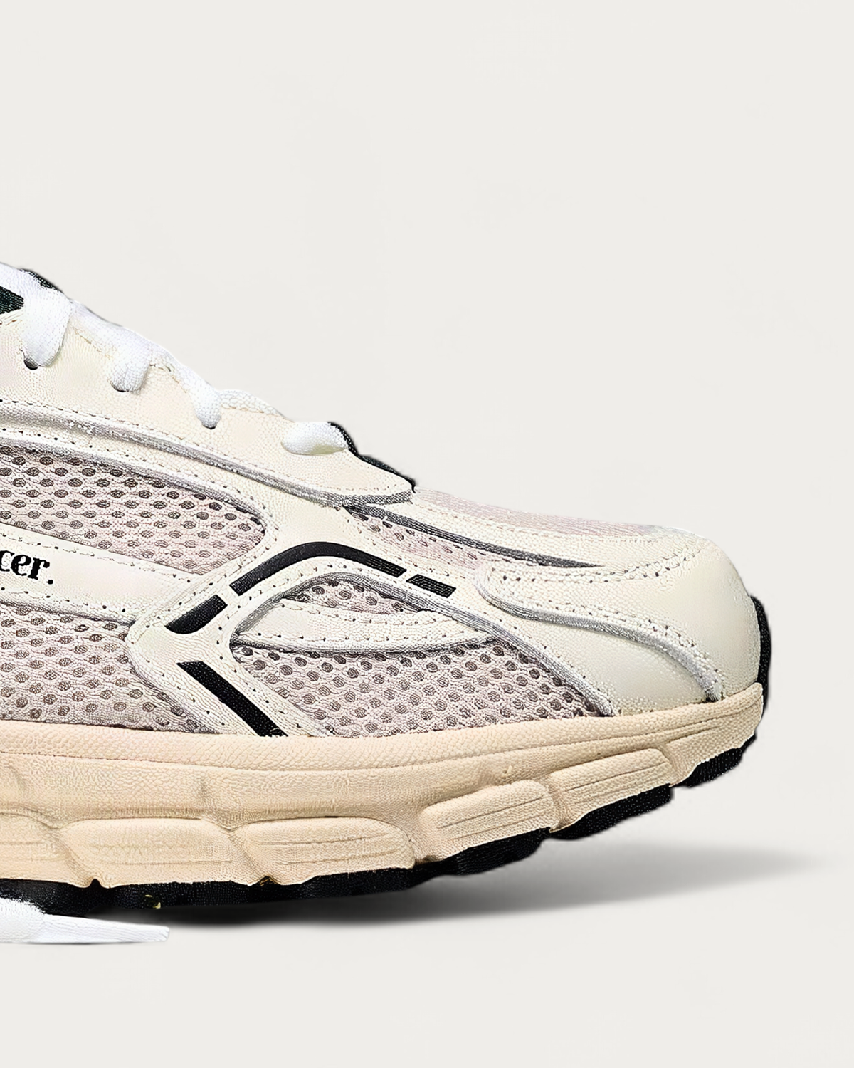 The Mercer Brand Re-Run Classic Off White Sneaker, toe detail