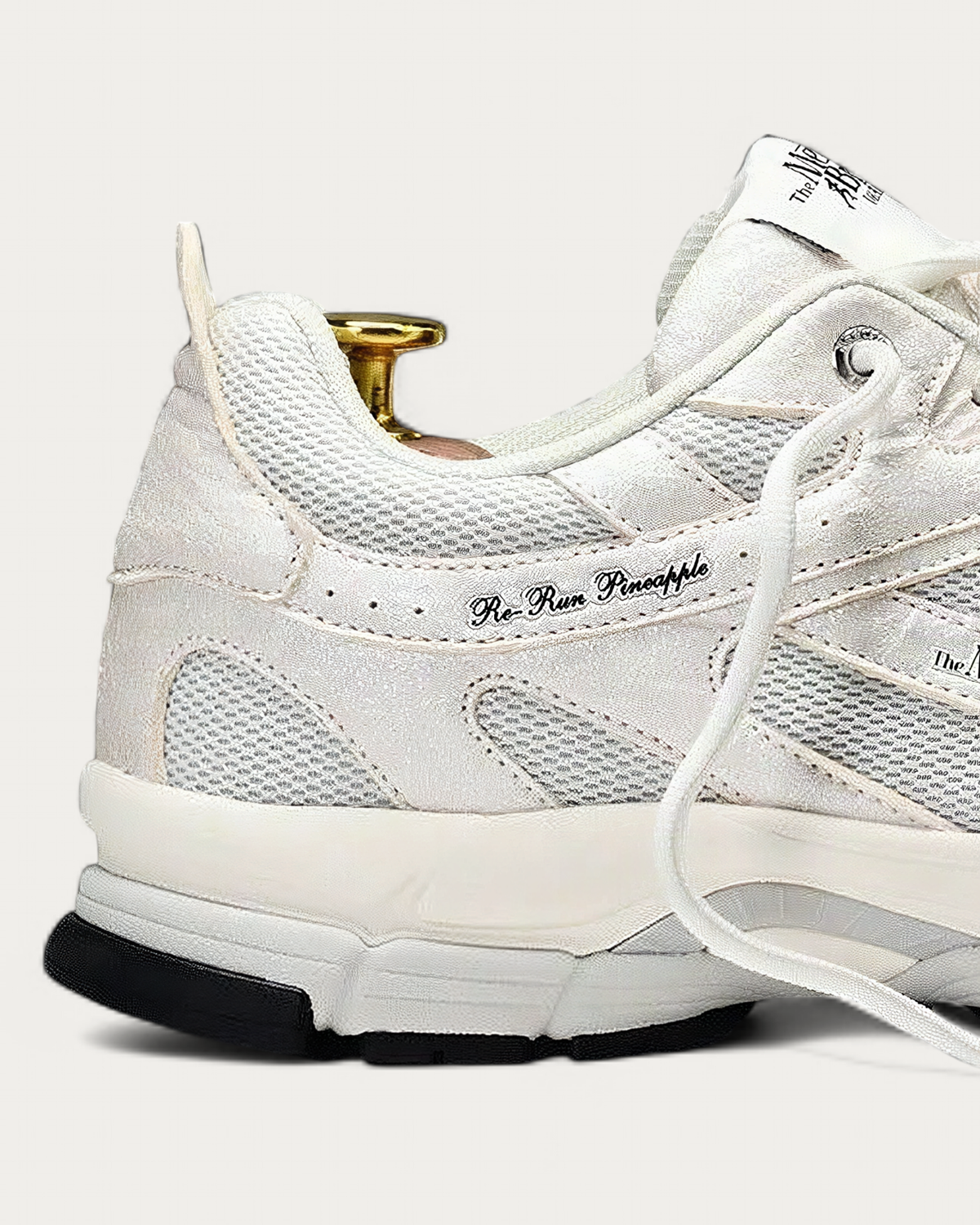 The Mercer Brand Re-Run Pineapple White Sneaker, heel detail