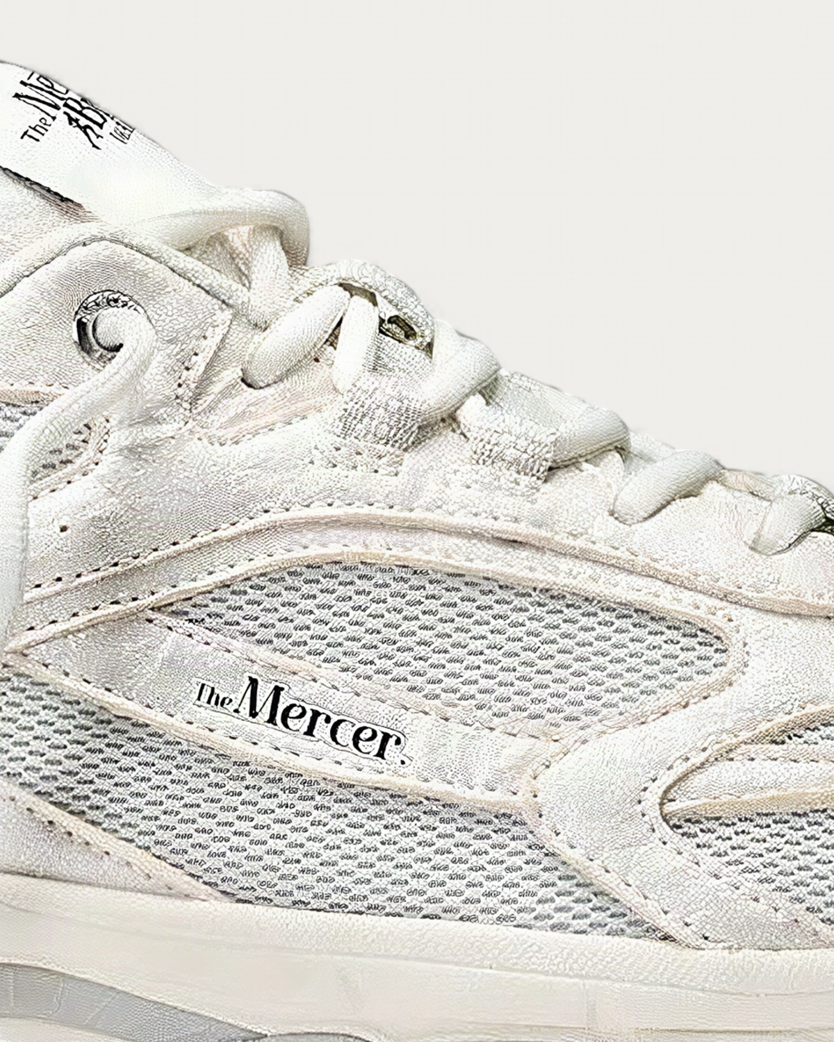 The Mercer Brand Re-Run Pineapple White Sneaker, upper detail