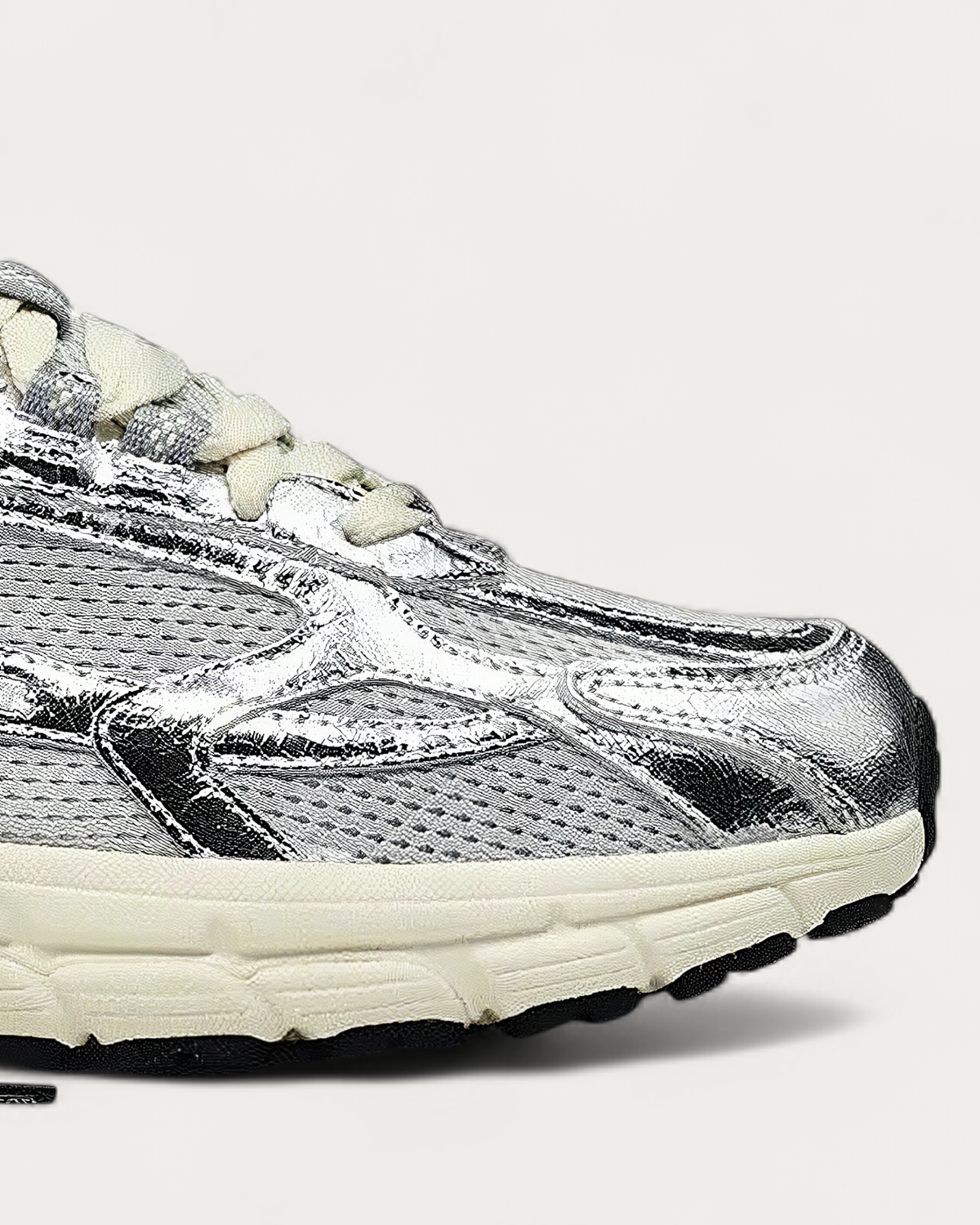 The Mercer Brand Re-Run Silver Sneaker, toe detail