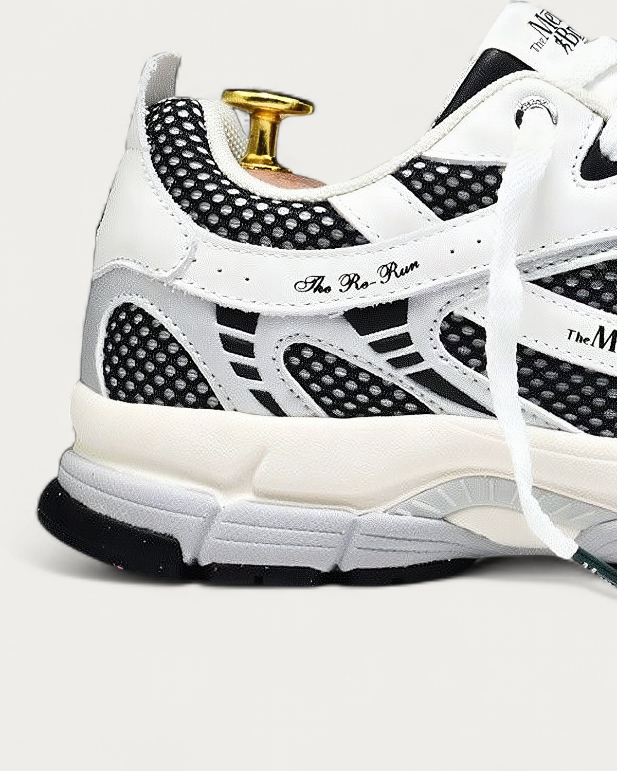 The Mercer Brand Re-Run White Silver Black Sneaker, heel detail