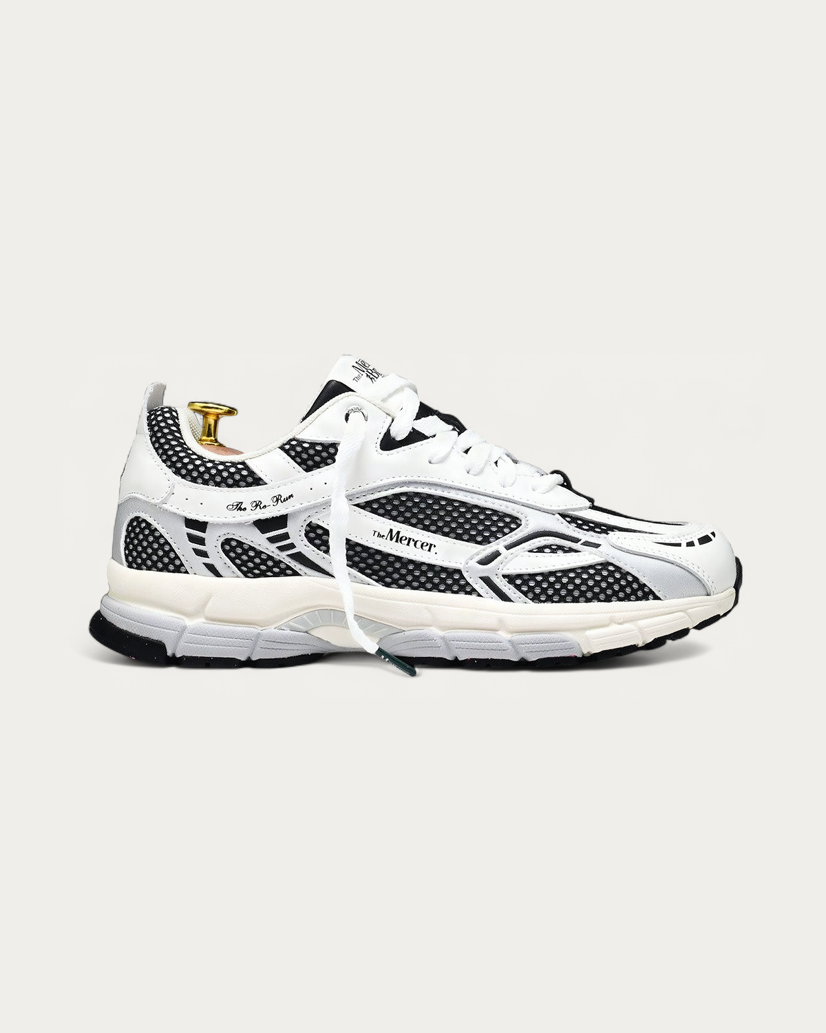 The Mercer Brand Re-Run White Silver Black Sneaker, side profile